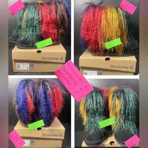BNIB BEARPAW BOO SHAGGY LAMB HAIR RASTA SUEDE BOOTS YOUTH 5, WOMENS APPROX 7